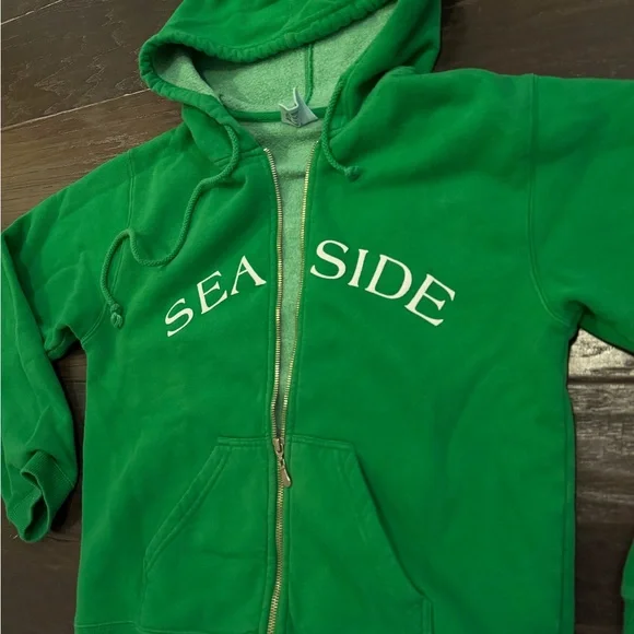 Seaside Beach Green Zip Up Hoodie Sweatshirt size Small Cozy - Picture 2 of 5
